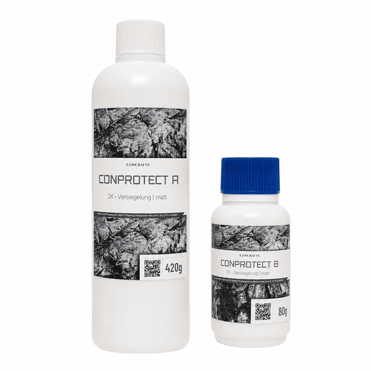Concrafts Conprotect 2K-Versiegelung matt 500 g mit Komponente A und B für Stein- und Betonoberflächen.