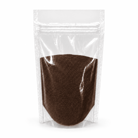 Kupferbraunes Pulver in durchsichtiger Plastik Verpackung