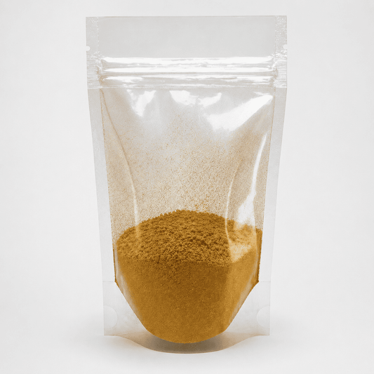 Goldenes Pulver in durchsichtiger Plastik Verpackung