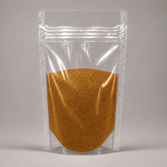 Orange Goldenes Pulver in durchsichtiger Plastik Verpackung