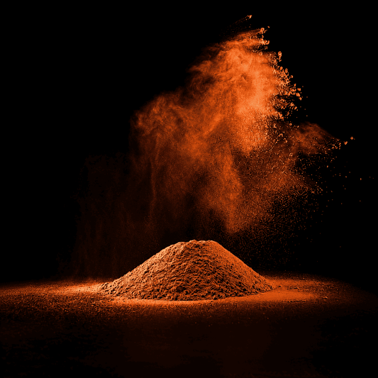 Orangenes Pulver auf schwarzem Hintergrund
