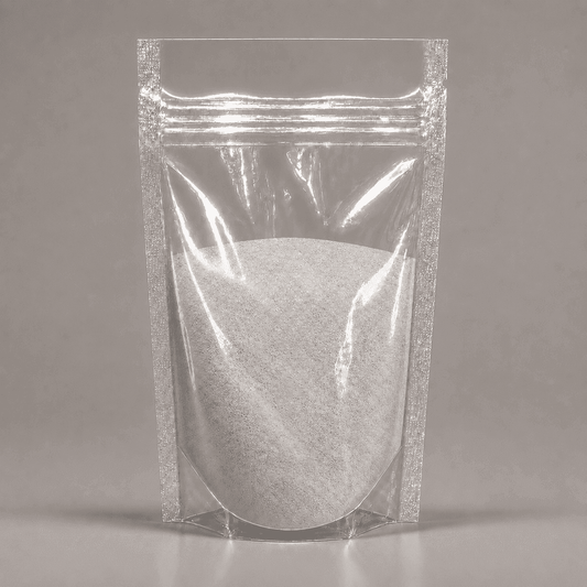 Seidenweißes Pulver in durchsichtiger Plastik Verpackung