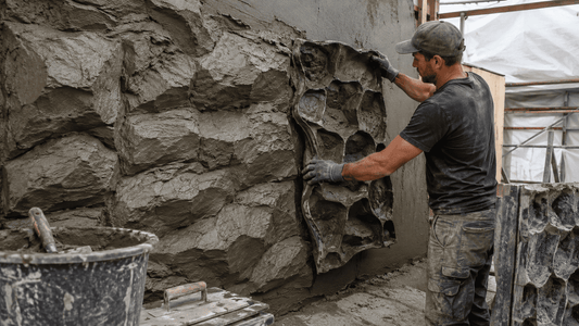 Kunstfelsen selber machen: Felsoptik mit vertikalem Stempelbeton gestalten