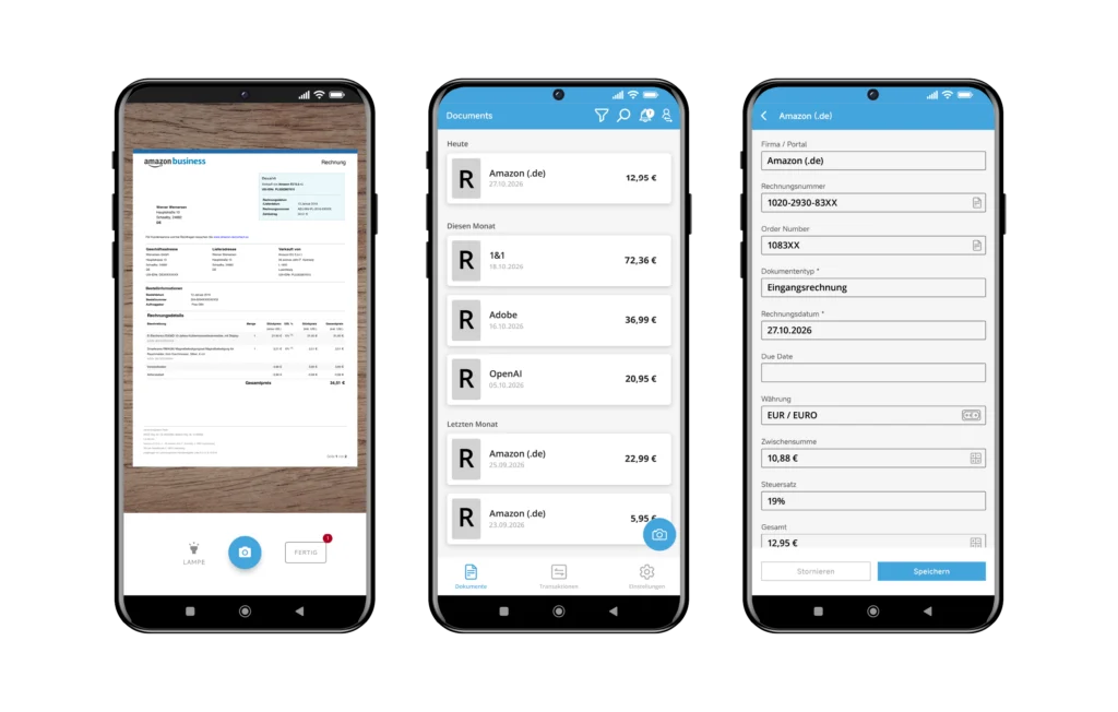 GetMyInvoices Mobile App zum Scannen, Erfassen und Verwalten von Rechnungen und Belegen per Smartphone.