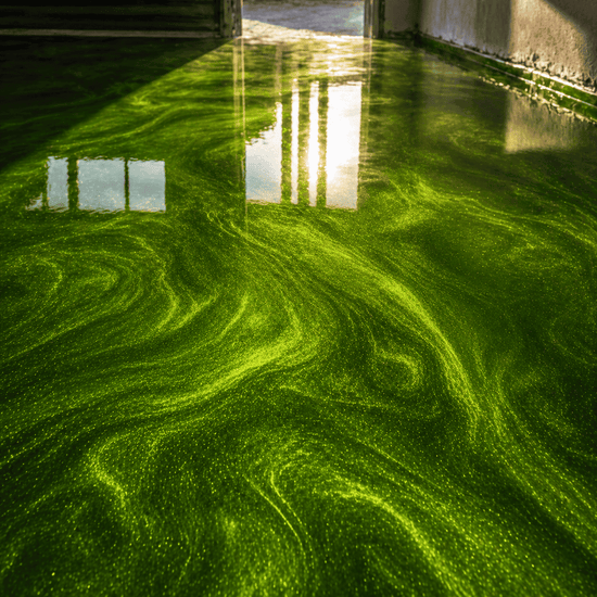 Apfelgrüner Harzboden unter UV-Licht
