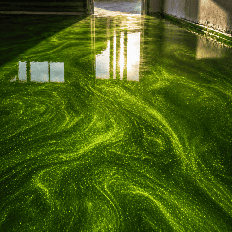 Apfelgrüner Harzboden unter UV-Licht