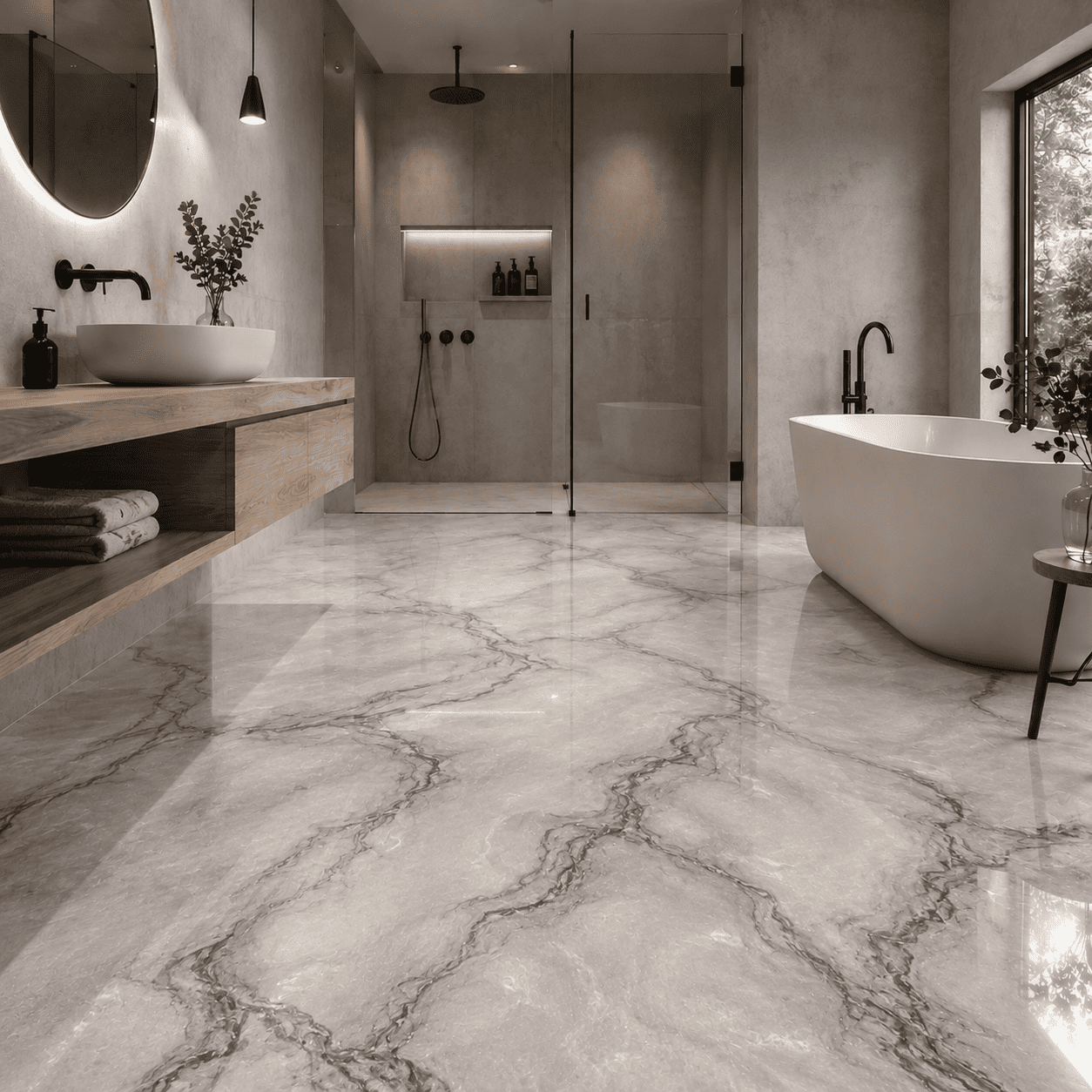 Hochweißes Badezimmer mit Dusche
