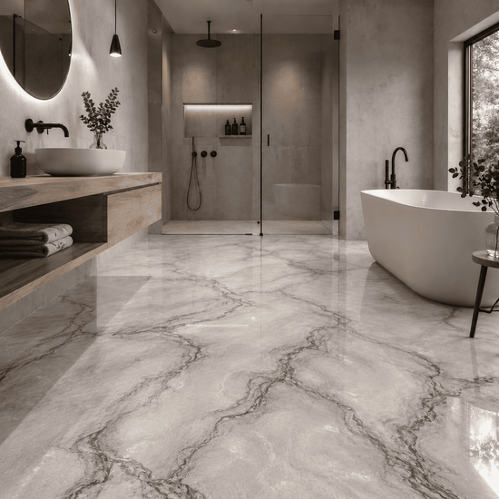 Hochweißes Badezimmer mit Dusche