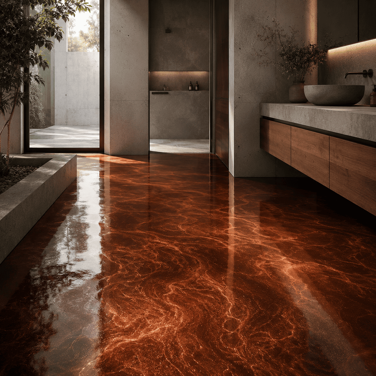 Bronzenes Badezimmer mit Dusche