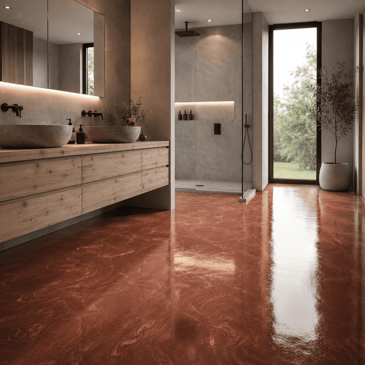 Braunes Badezimmer mit Dusche
