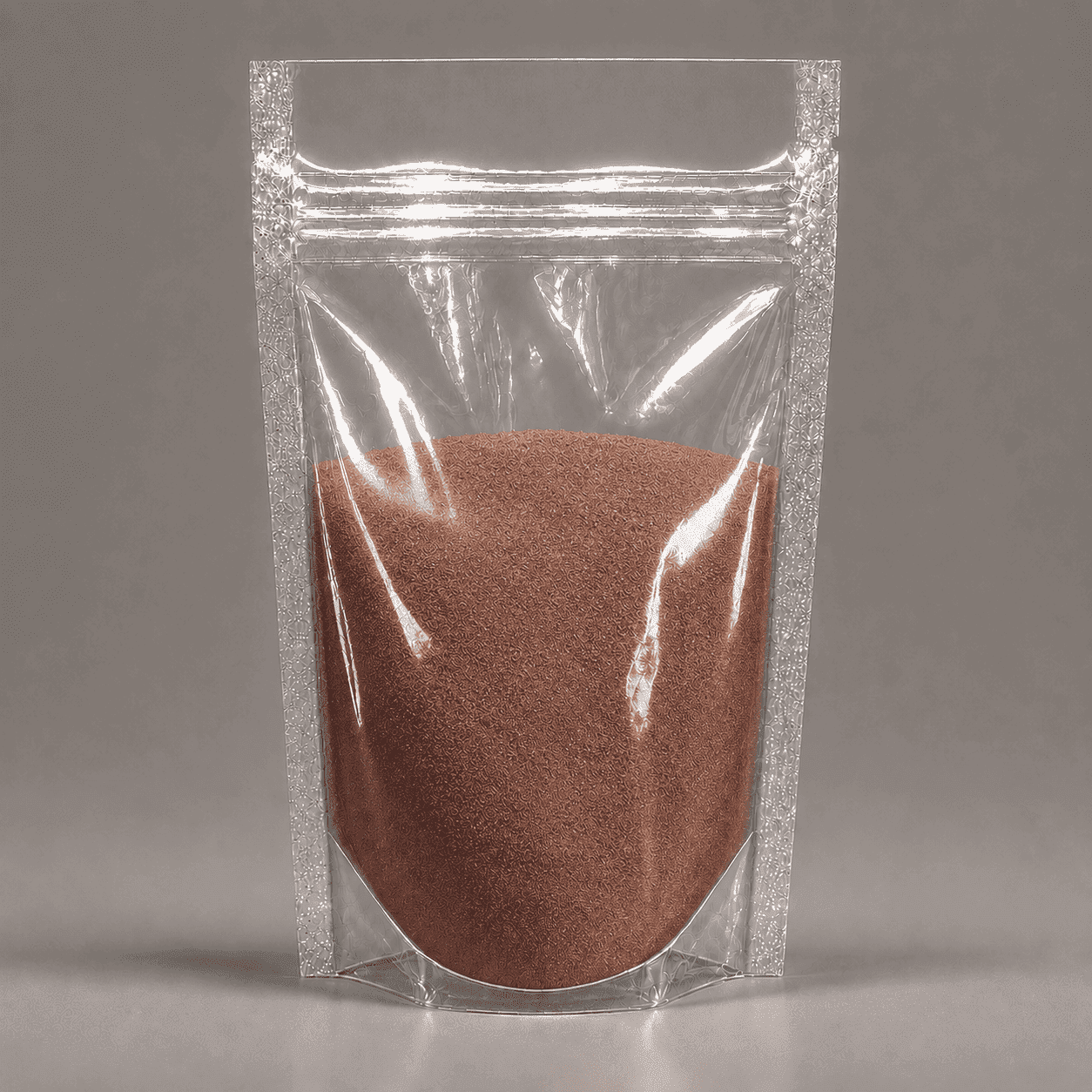 Braunes Pulver in durchsichtiger Plastik Verpackung