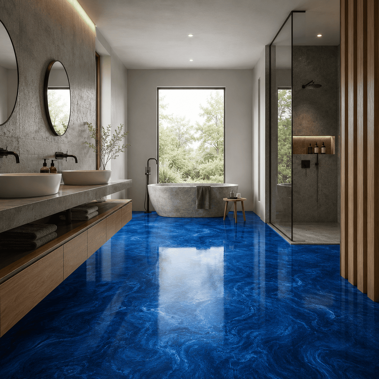 Kobaltblaues Badezimmer mit Dusche
