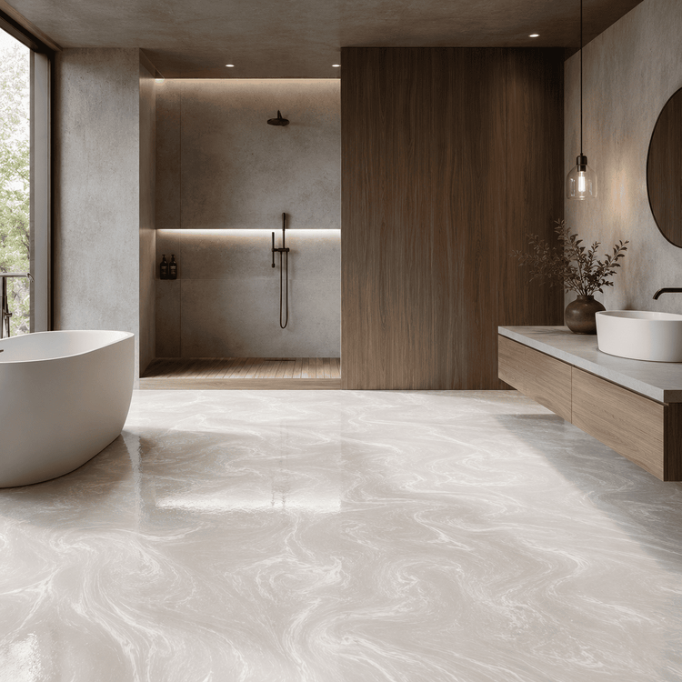 Ultraweißes Badezimmer mit Dusche