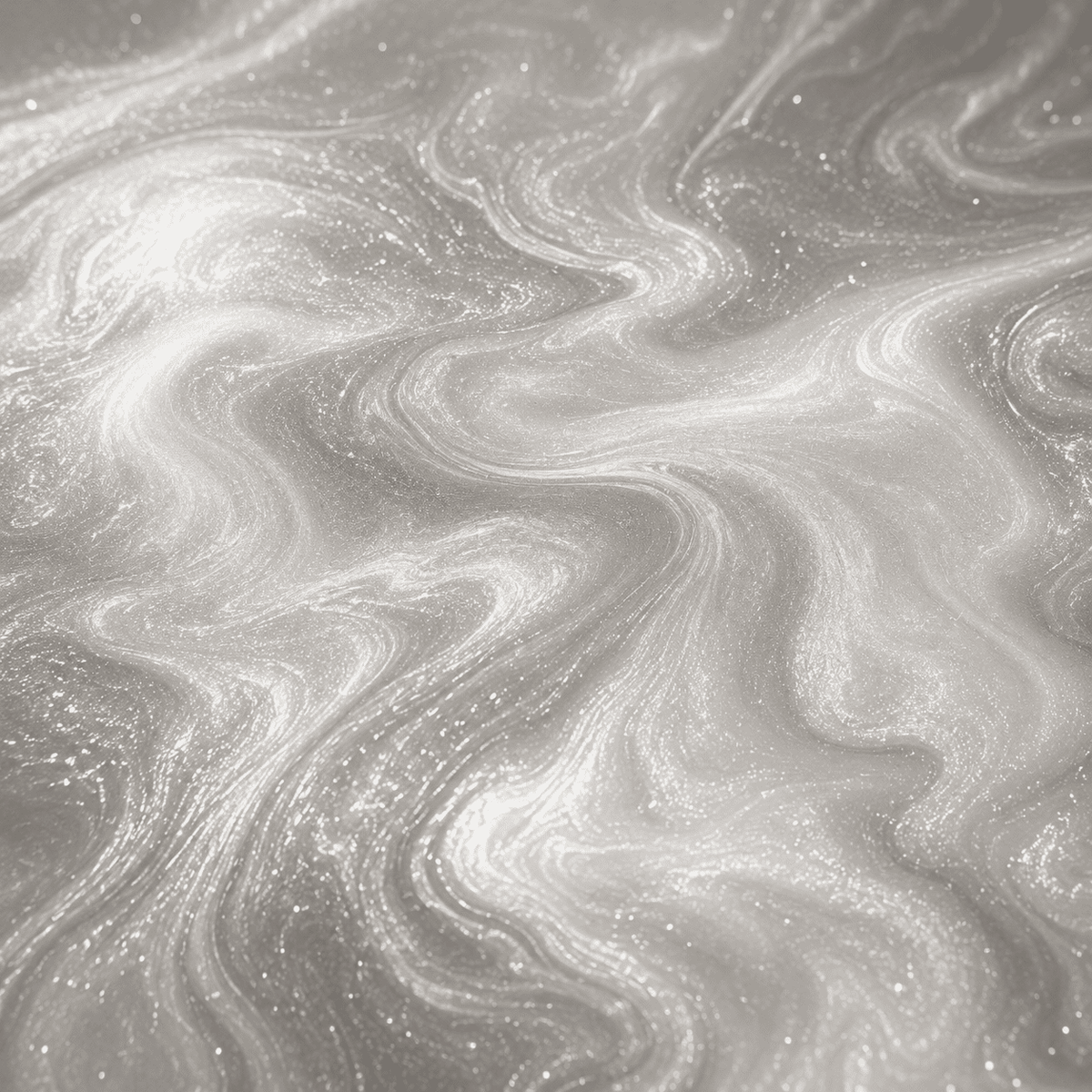 Nahaufnahme von Cocaine-weißem Metallic-Epoxidharz mit luxuriöser Marmorstruktur, intensivem Perleffekt, brillantem Schimmer und faszinierender Tiefenwirkung.