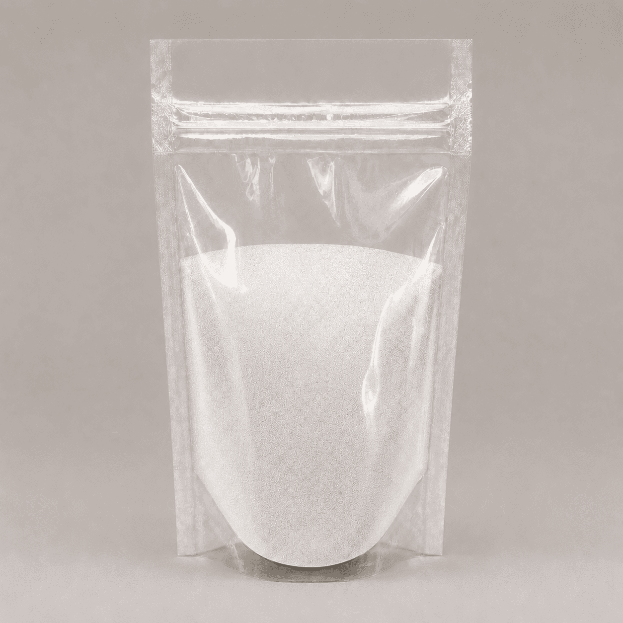 Ultraweißes Pulver in durchsichtiger Plastik Verpackung