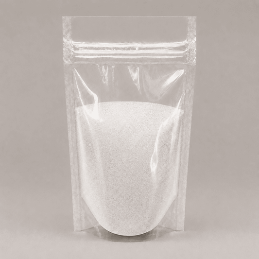 Ultraweißes Pulver in durchsichtiger Plastik Verpackung