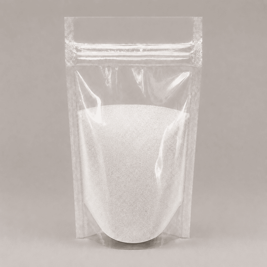 Ultraweißes Pulver in durchsichtiger Plastik Verpackung
