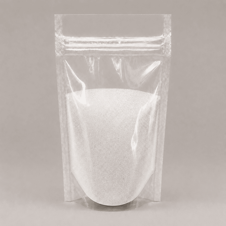 Ultraweißes Pulver in durchsichtiger Plastik Verpackung