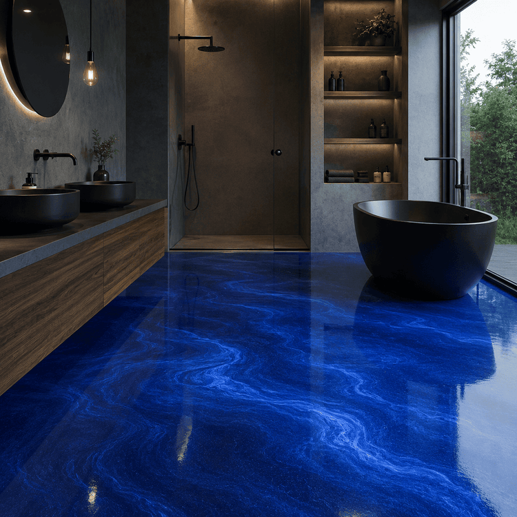 Blaues Badezimmer mit Dusche