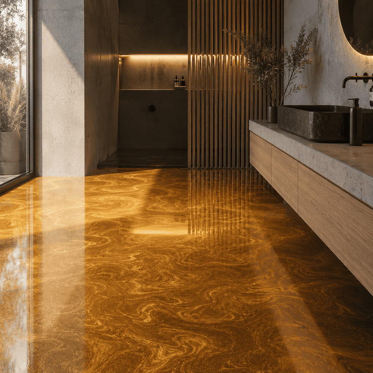 Badezimmer mit einem goldenen Boden