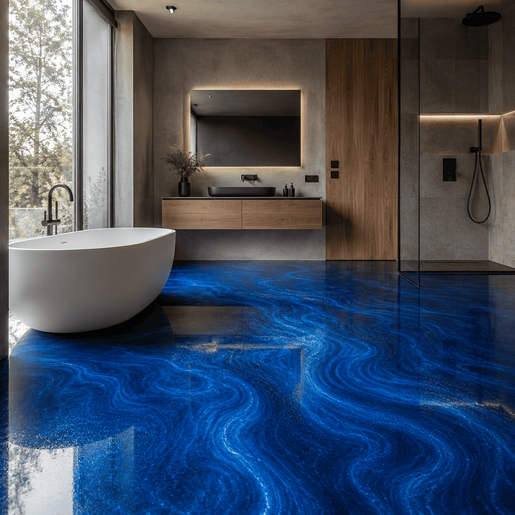 Badezimmer mit einem blauen Boden