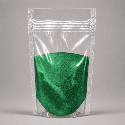 Hellgrünes Pulver in durchsichtiger Plastik Verpackung
