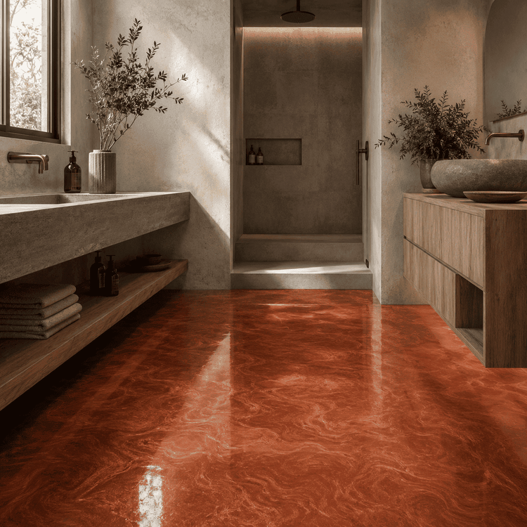 Kaffeebraunes Badezimmer mit Dusche