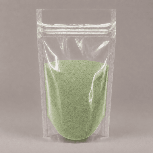 Hellgrünes Pulver in durchsichtiger Plastik Verpackung