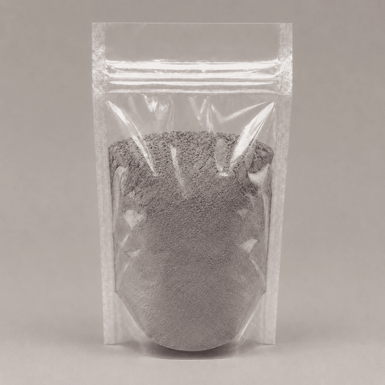 Silbernes Pulver in durchsichtiger Plastik Verpackung