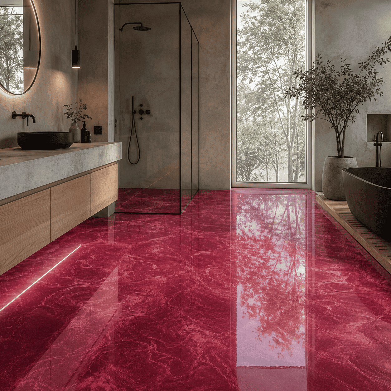 Mauve Badezimmer mit Dusche