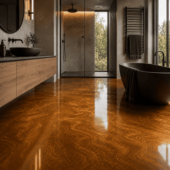 Badezimmer mit einem goldenen Boden