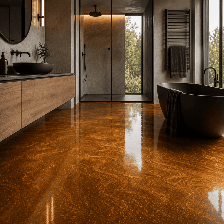 Badezimmer mit einem goldenen Boden