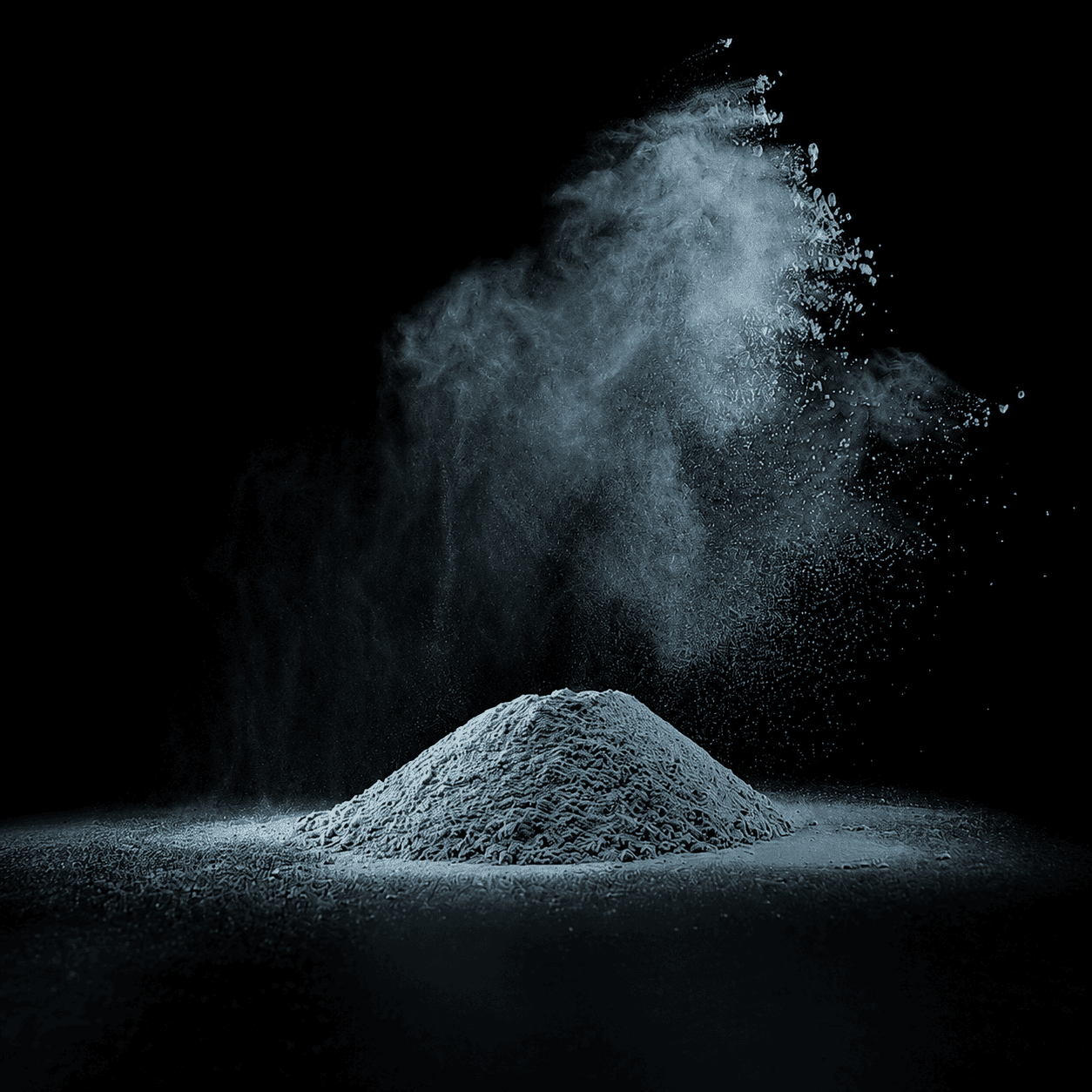 Grau blaues Pulver auf schwarzem Hintergrund