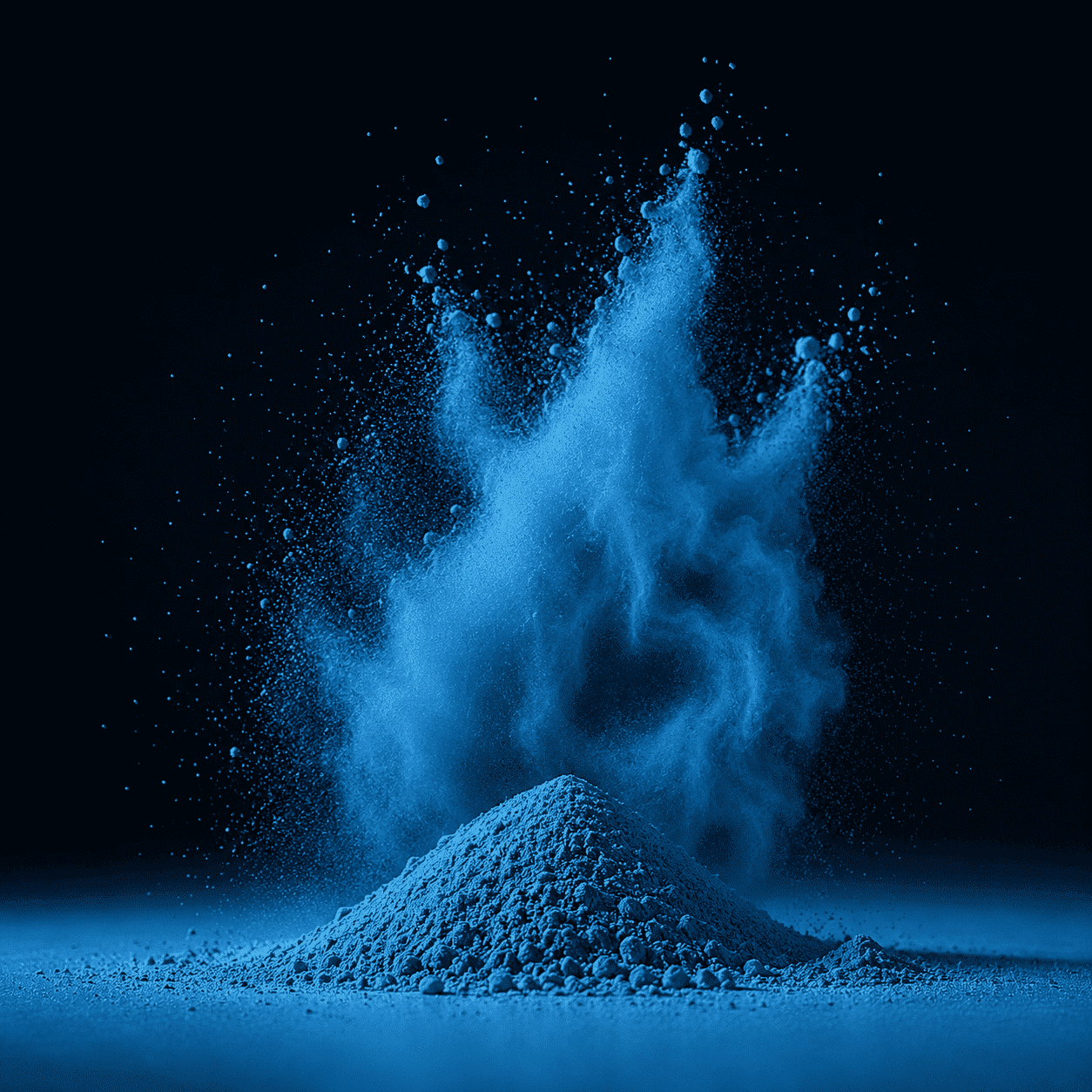 Blaues Pulver auf schwarzem Hintergrund