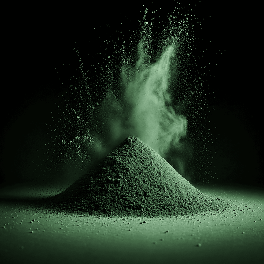 Grünes Pulver auf schwarzem Hintergrund