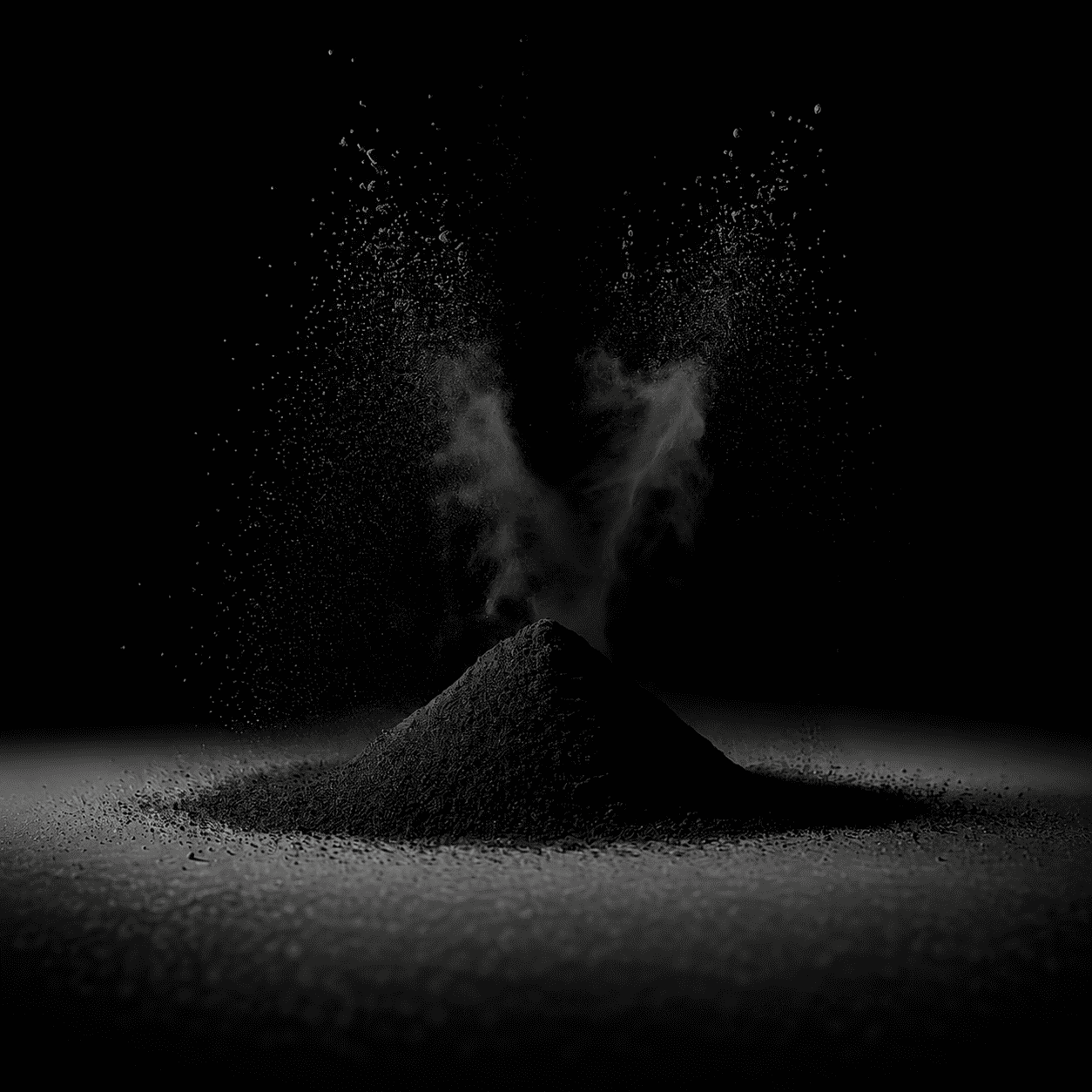 Schwarzes Pigment Pulver auf schwarzem Hintergrund