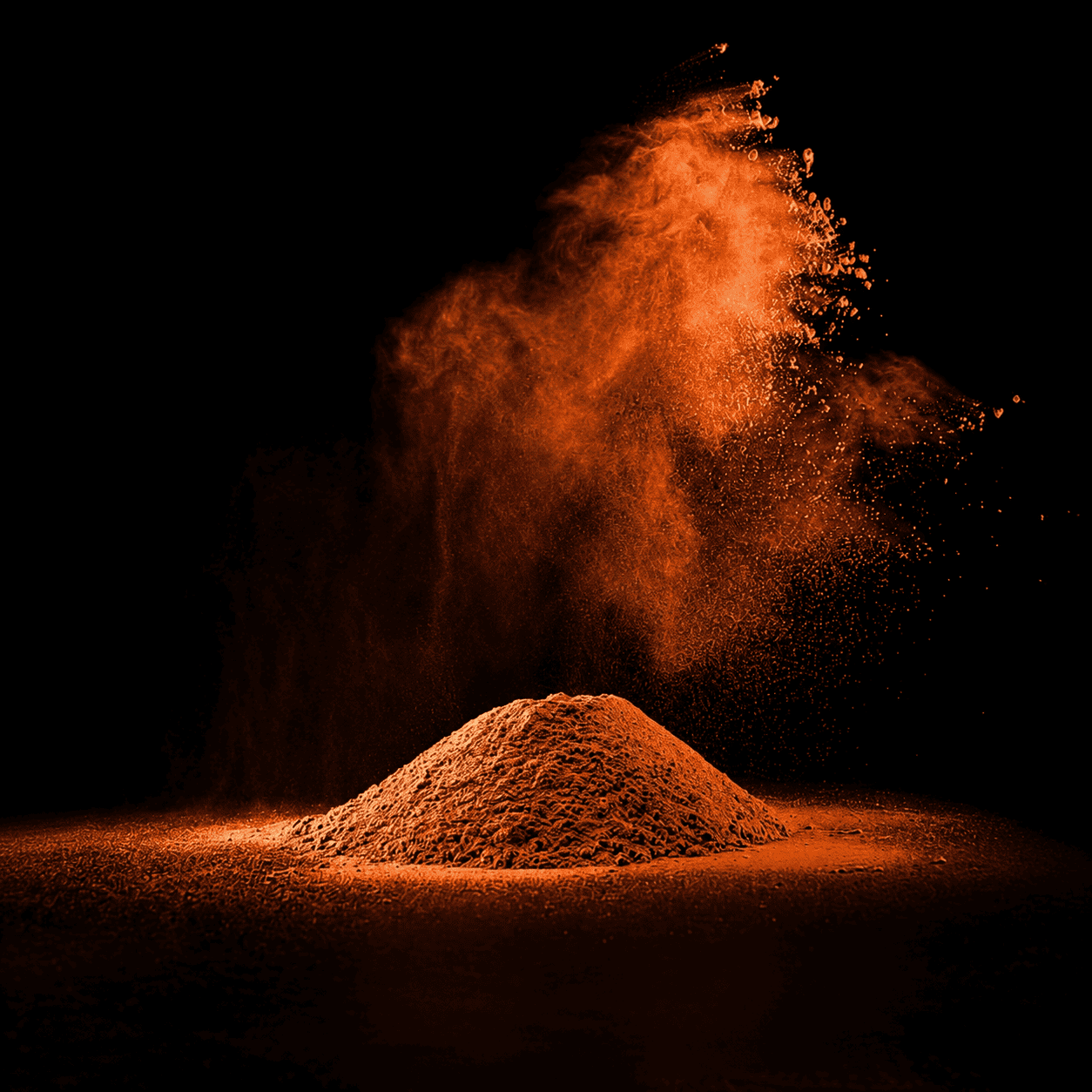 Orangenes Pulver auf schwarzem Hintergrund