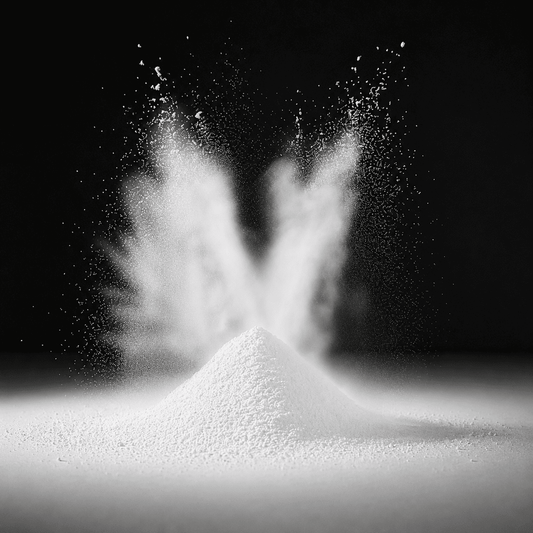 Satinweißes Pulver auf schwarzem Hintergrund