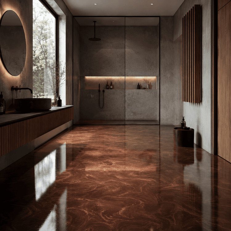 Badezimmer mit einem braunen Boden