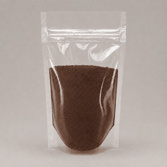 Braunes Pulver in durchsichtiger Plastik Verpackung