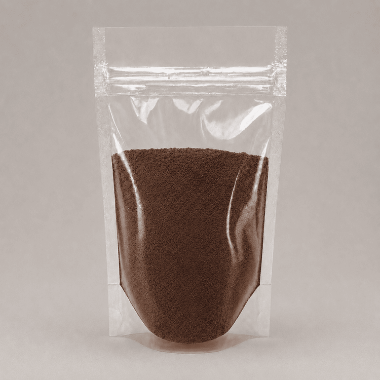 Braunes Pulver in durchsichtiger Plastik Verpackung