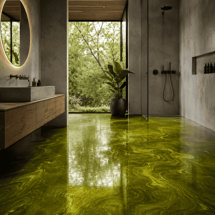 Olivegrünes Badezimmer mit Dusche