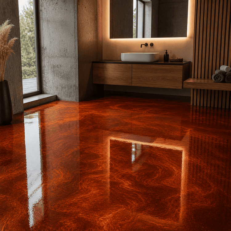 Orangenes Badezimmer mit Dusche