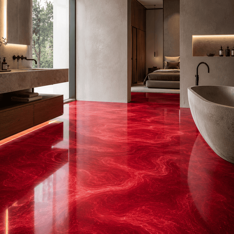 Pfirsich farbiges Badezimmer mit Dusche