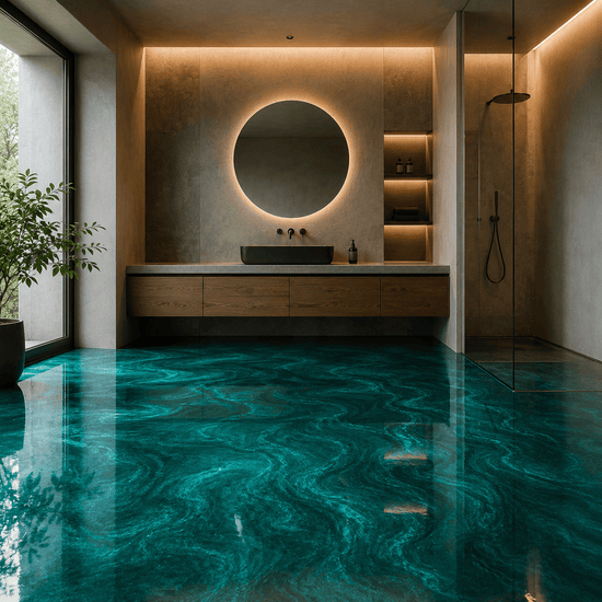 Pfaugrünes Badezimmer mit Dusche