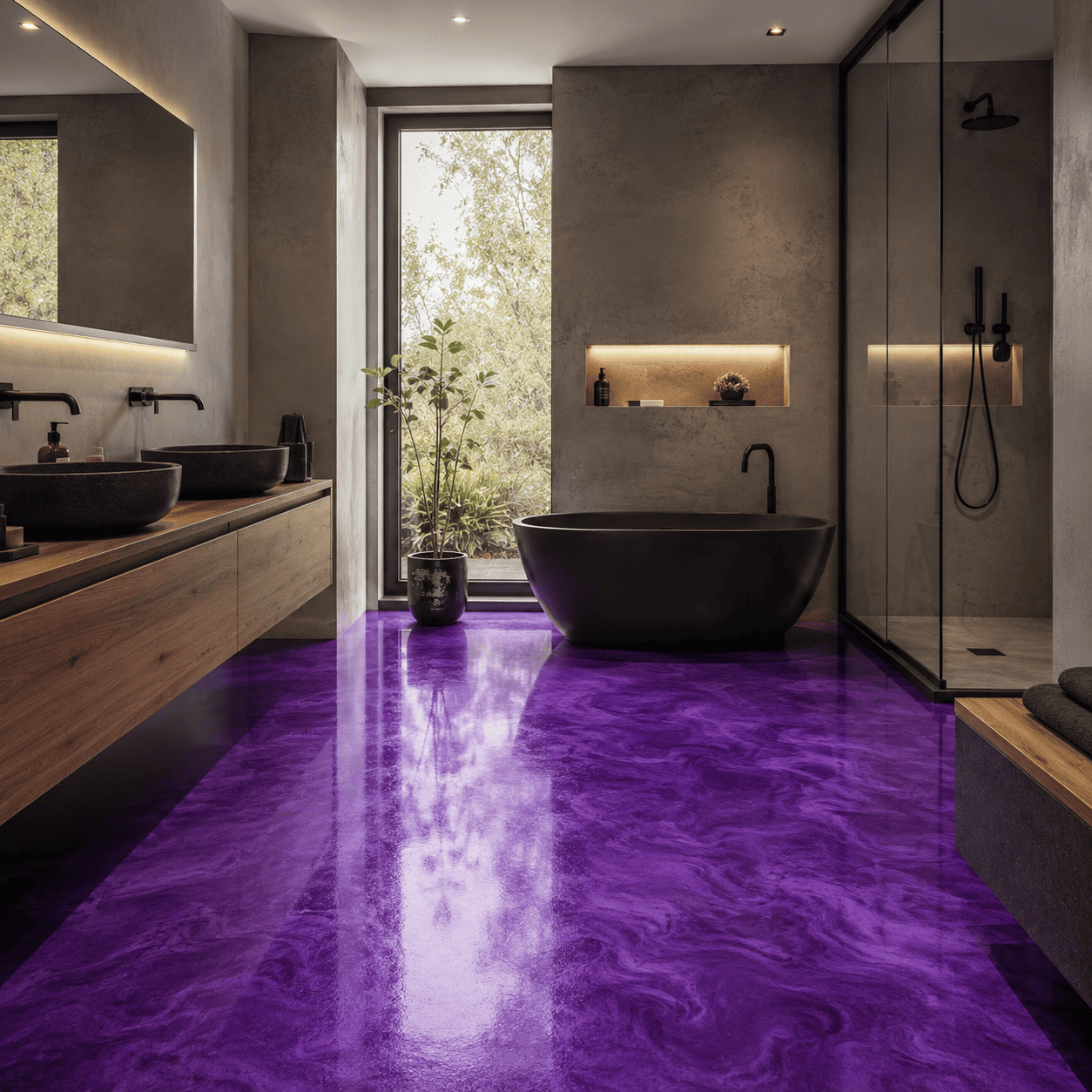 Badezimmer mit einem lila Boden