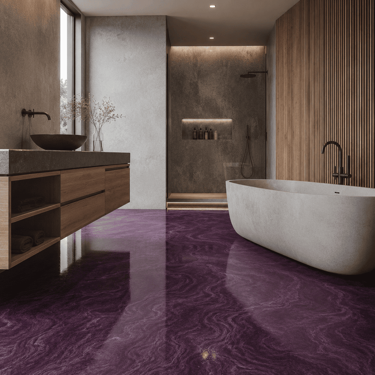 Badezimmer mit einem lila Boden