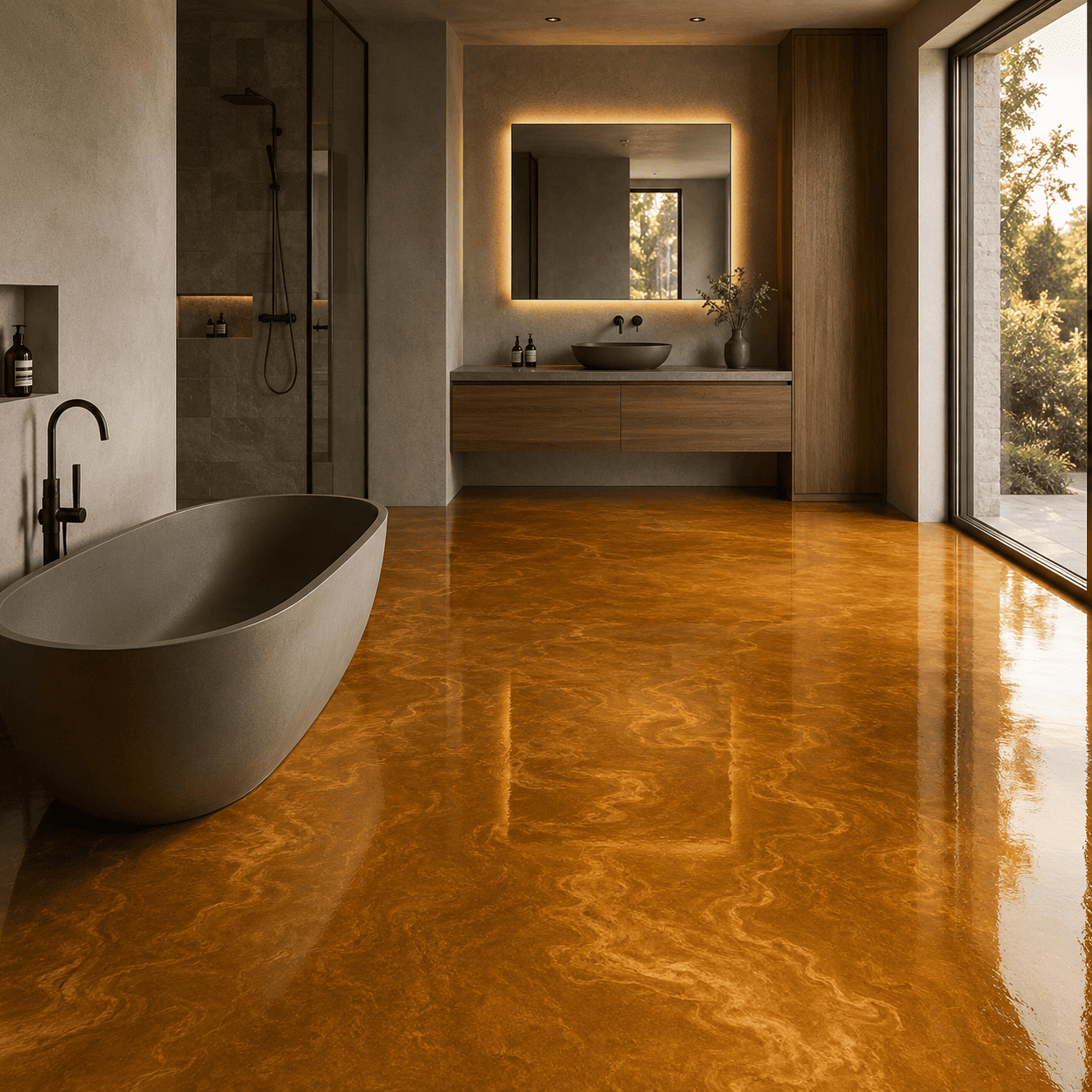 Badezimmer mit einem goldenen Boden