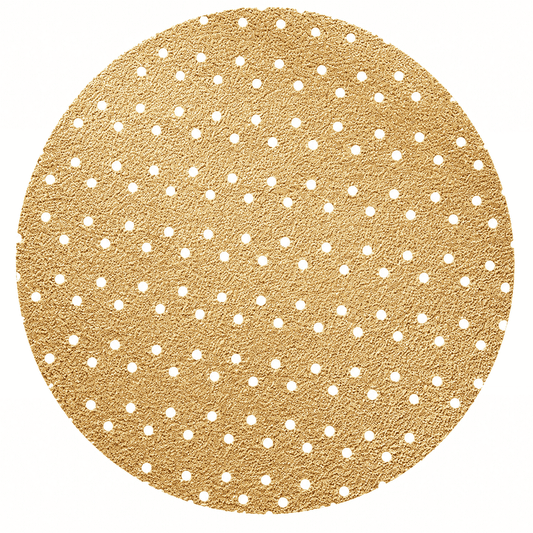 Rundes 150-mm-Schleifpapier mit Mehrloch-Lochbild für Exzenterschleifer – ermöglicht eine optimale Staubabsaugung, hohe Schleifleistung und ein gleichmäßiges Schleifbild auf Holz, Lack, Spachtel und anderen Oberflächen.