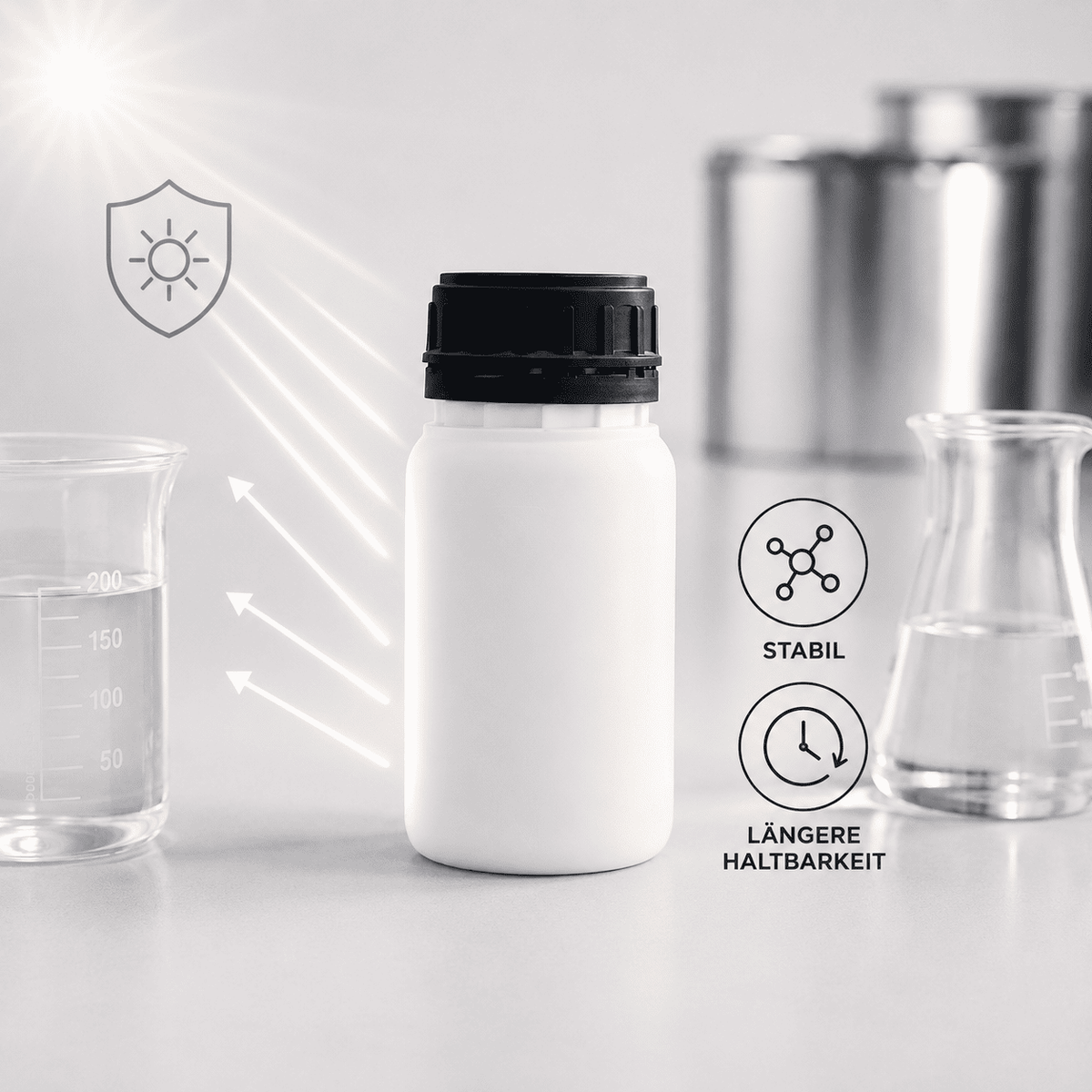 UV-beständige Kunststoffflasche für stabile und länger haltbare Flüssigkeiten